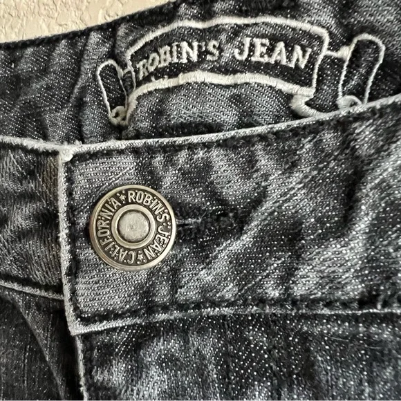 Robin's Jean Men's Raw Denim Straight Leg Black Jeans with Studs, size 38